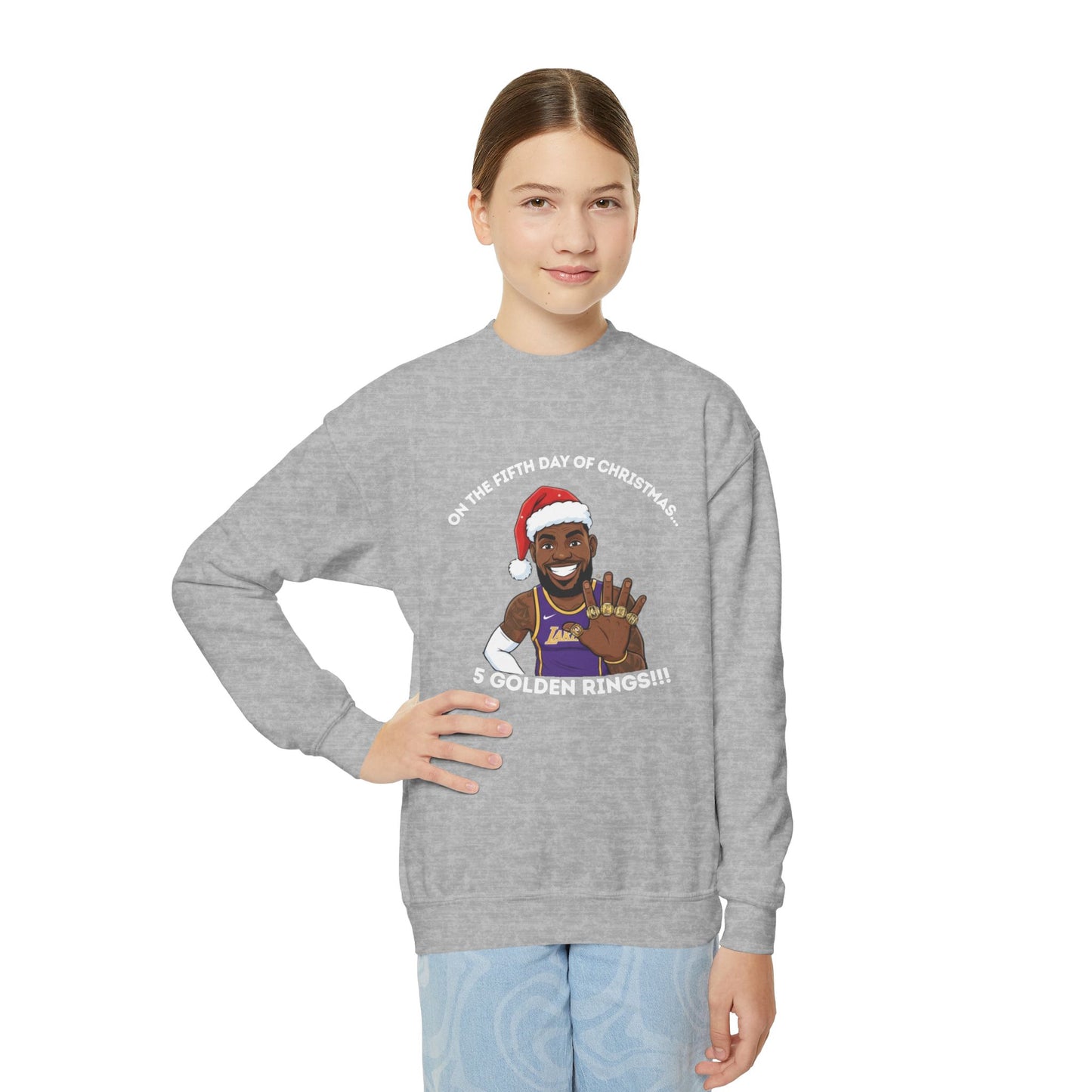 Youth - LeBron James 5 Golden Rings, Ugly Christmas Sweatshirt