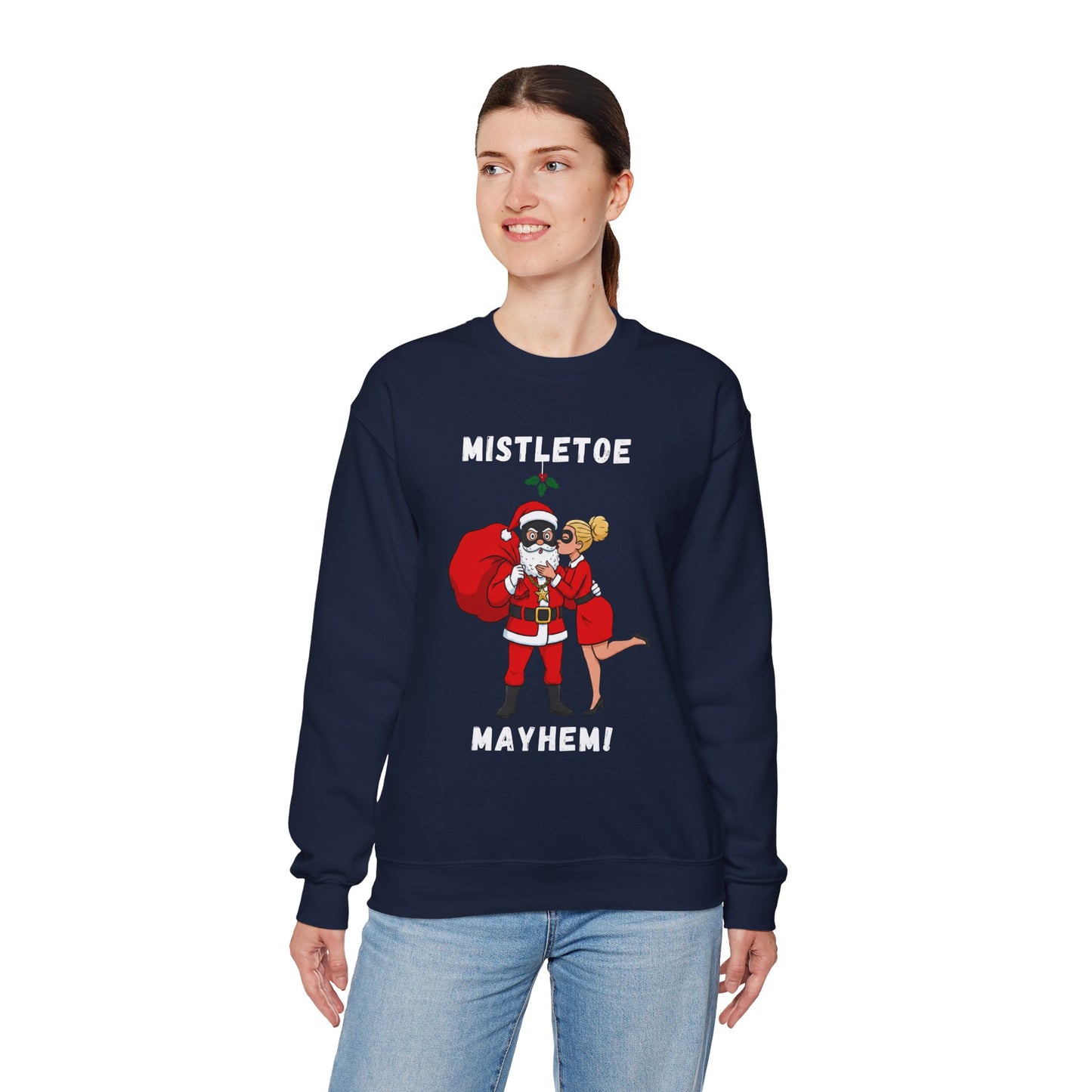 Mistletoe Mayhem (Light Tone) Unisex Ugly Christmas Sweatshirt
