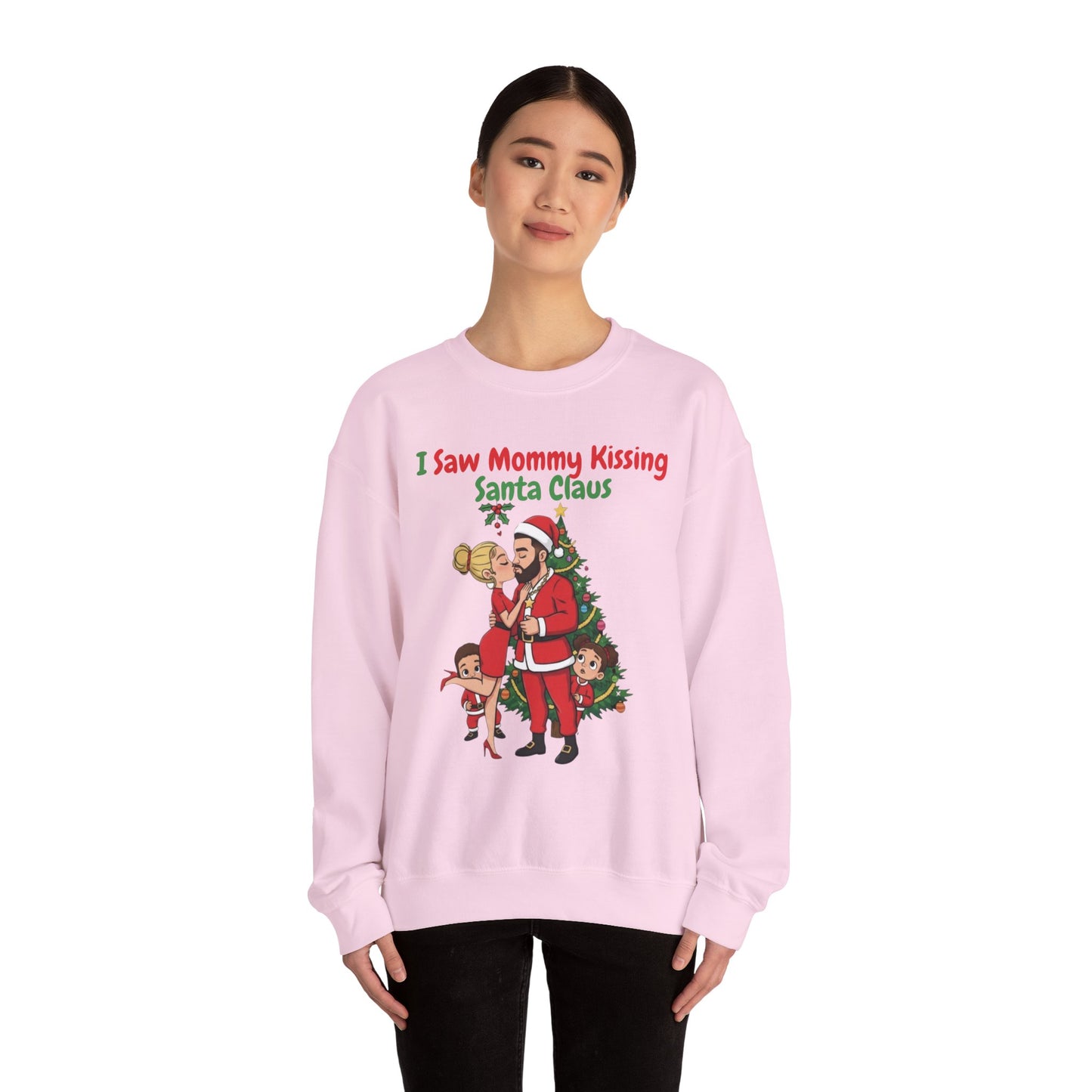 Mommy Kissing Santa Claus (Light Tone) Unisex Ugly Christmas Sweatshirt