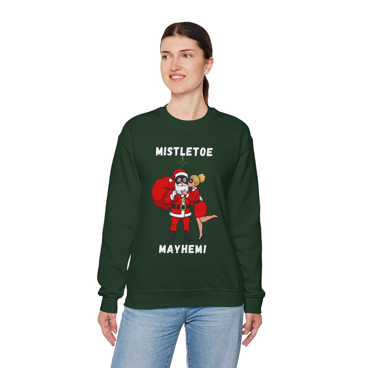 Mistletoe Mayhem (Light Tone) Unisex Ugly Christmas Sweatshirt