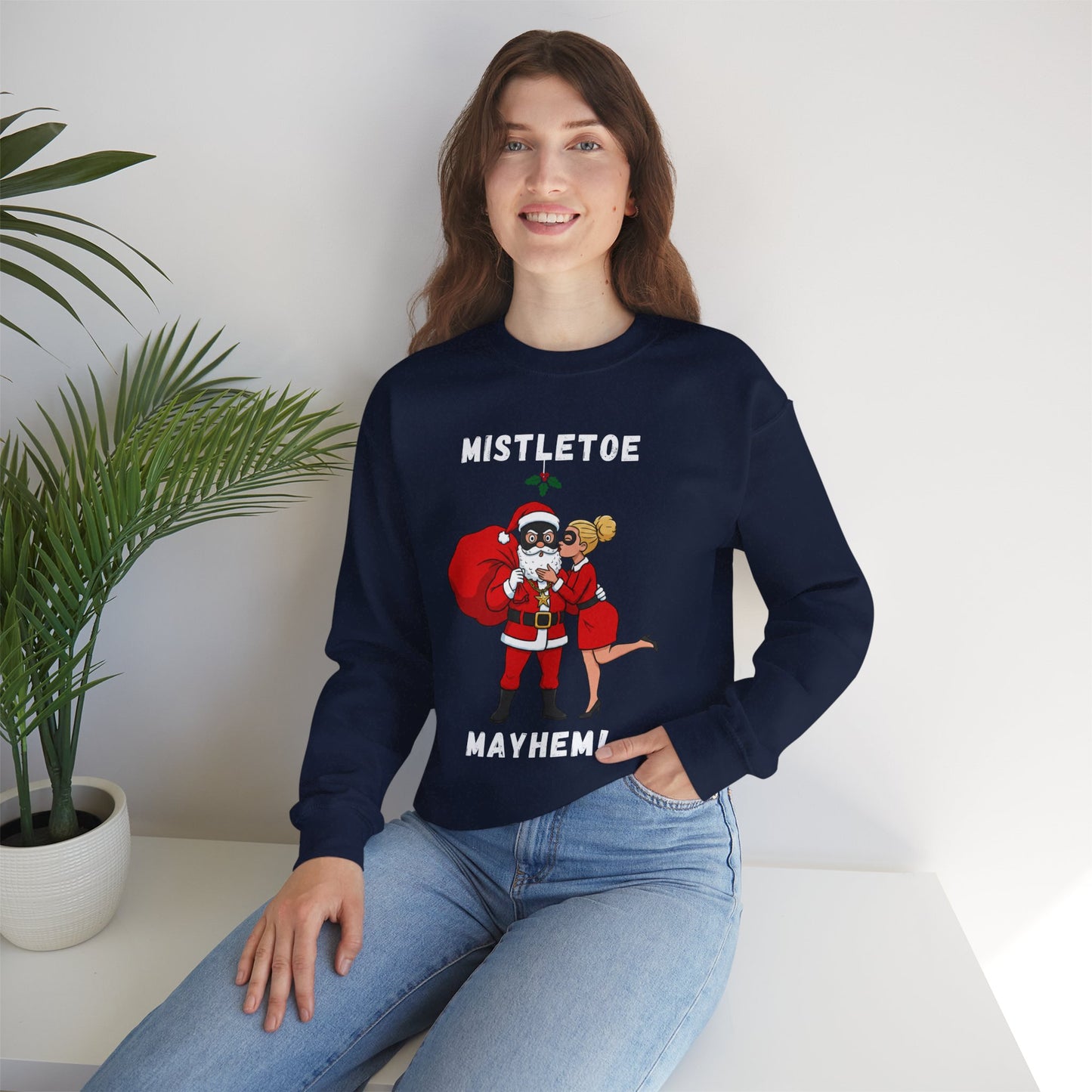 Mistletoe Mayhem (Light Tone) Unisex Ugly Christmas Sweatshirt