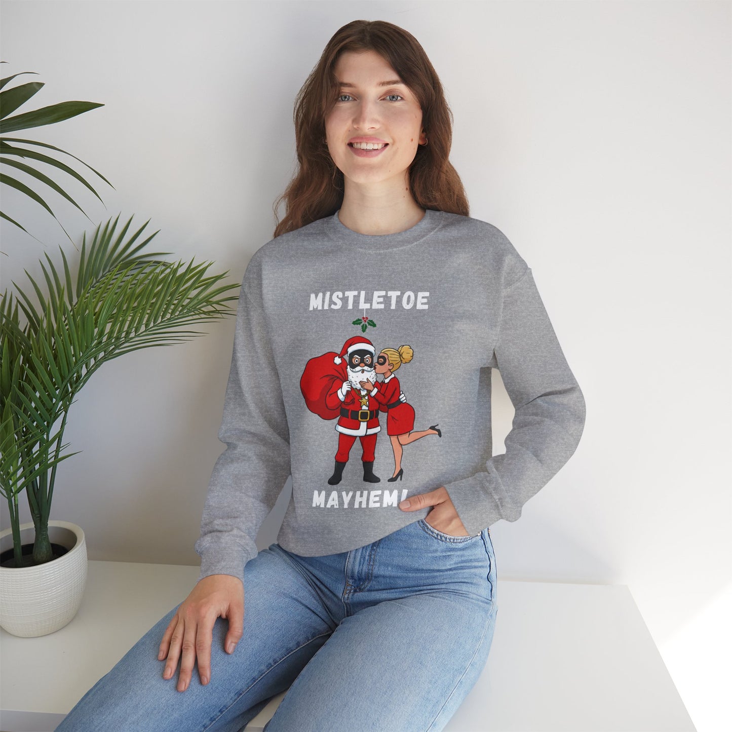 Mistletoe Mayhem (Light Tone) Unisex Ugly Christmas Sweatshirt