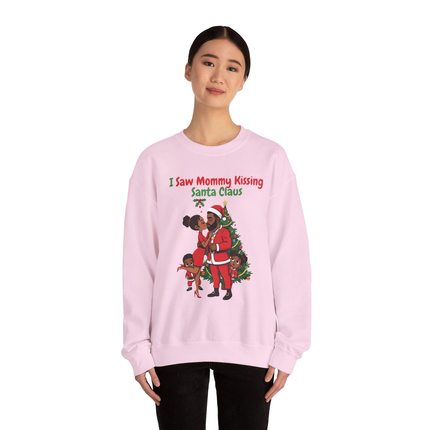 Mommy Kissing Santa Claus (Dark Tone) Unisex Ugly Christmas Sweatshirt