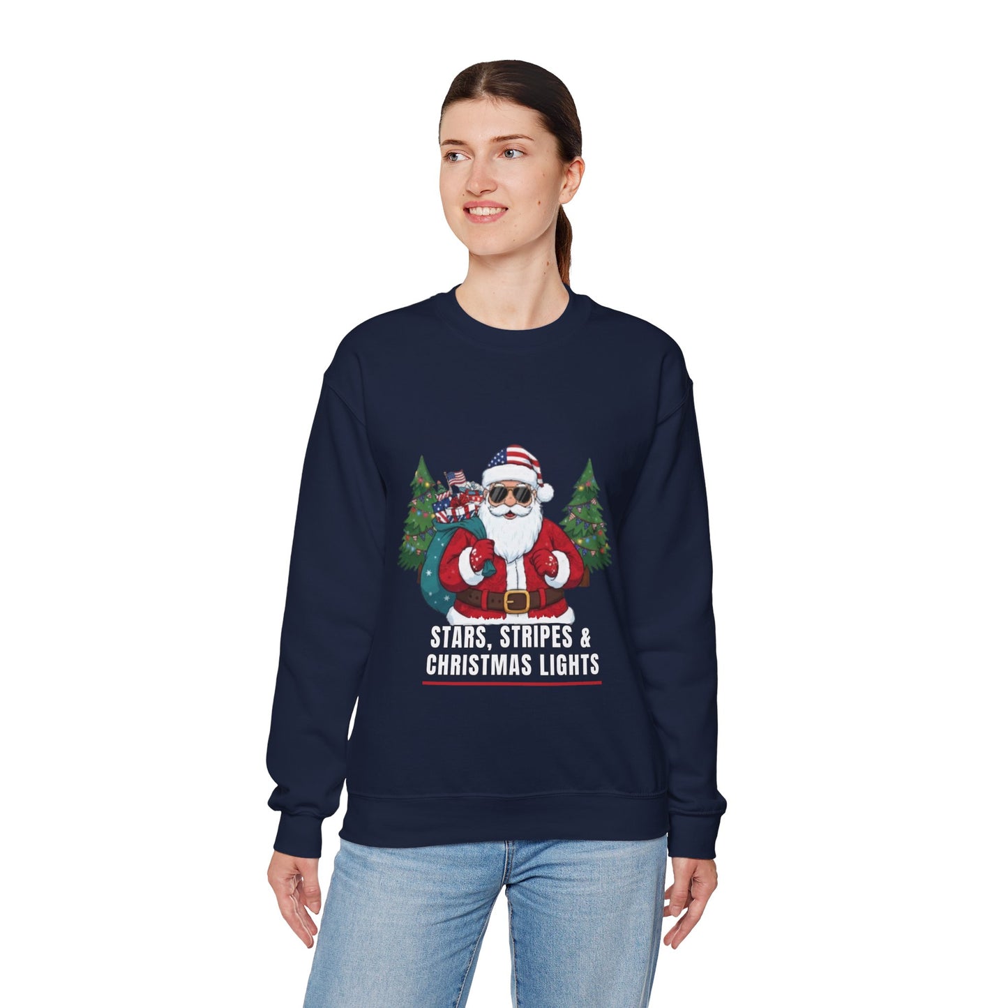 Stars, Stripes & Christmas Lights Unisex Ugly Sweatshirt