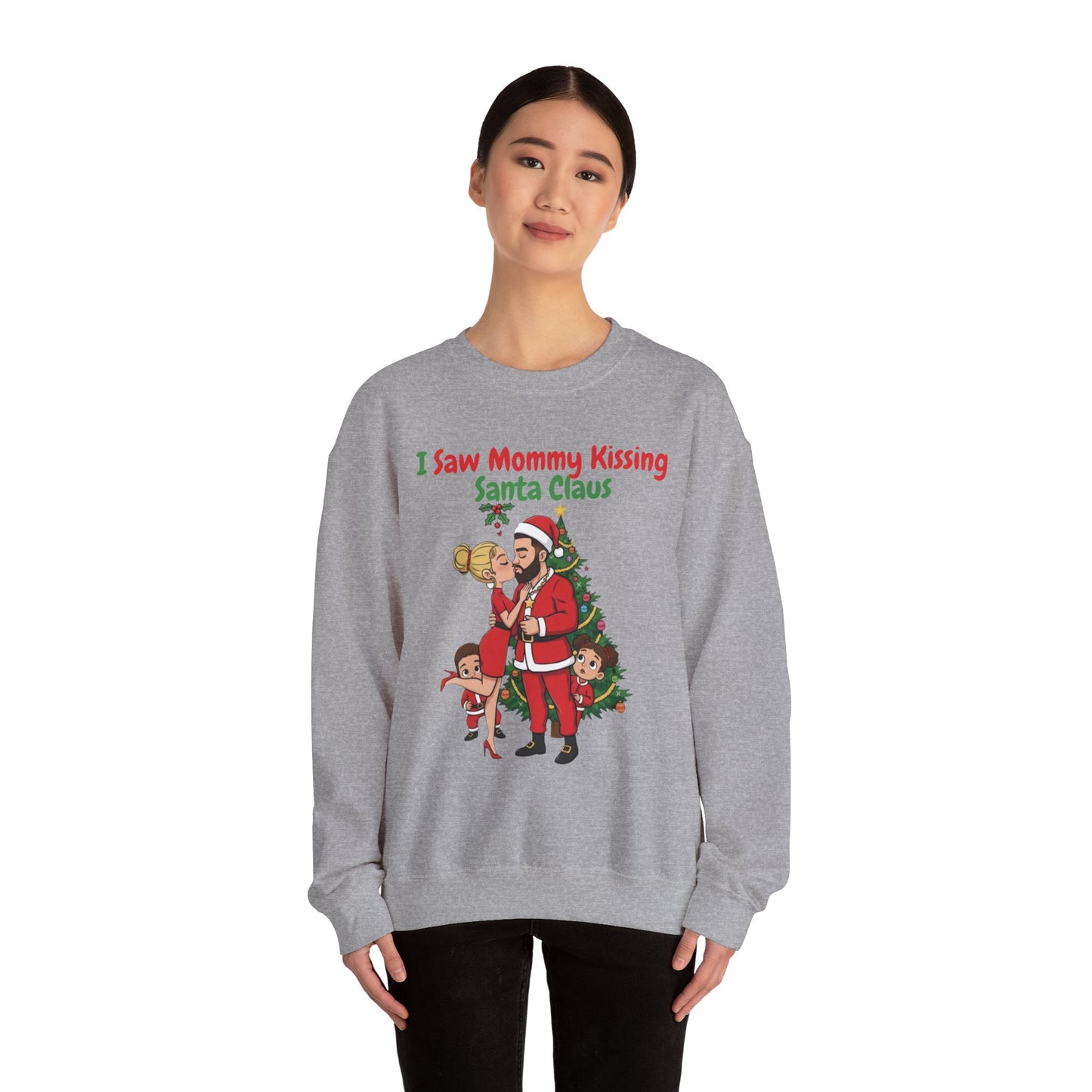 Mommy Kissing Santa Claus (Light Tone) Unisex Ugly Christmas Sweatshirt