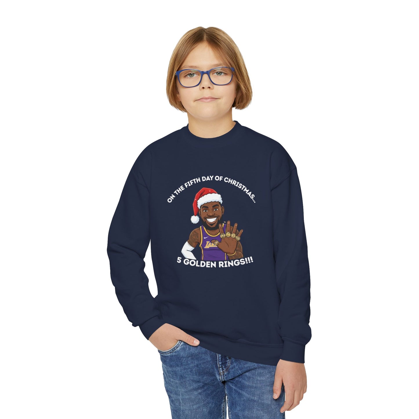 Youth - LeBron James 5 Golden Rings, Ugly Christmas Sweatshirt