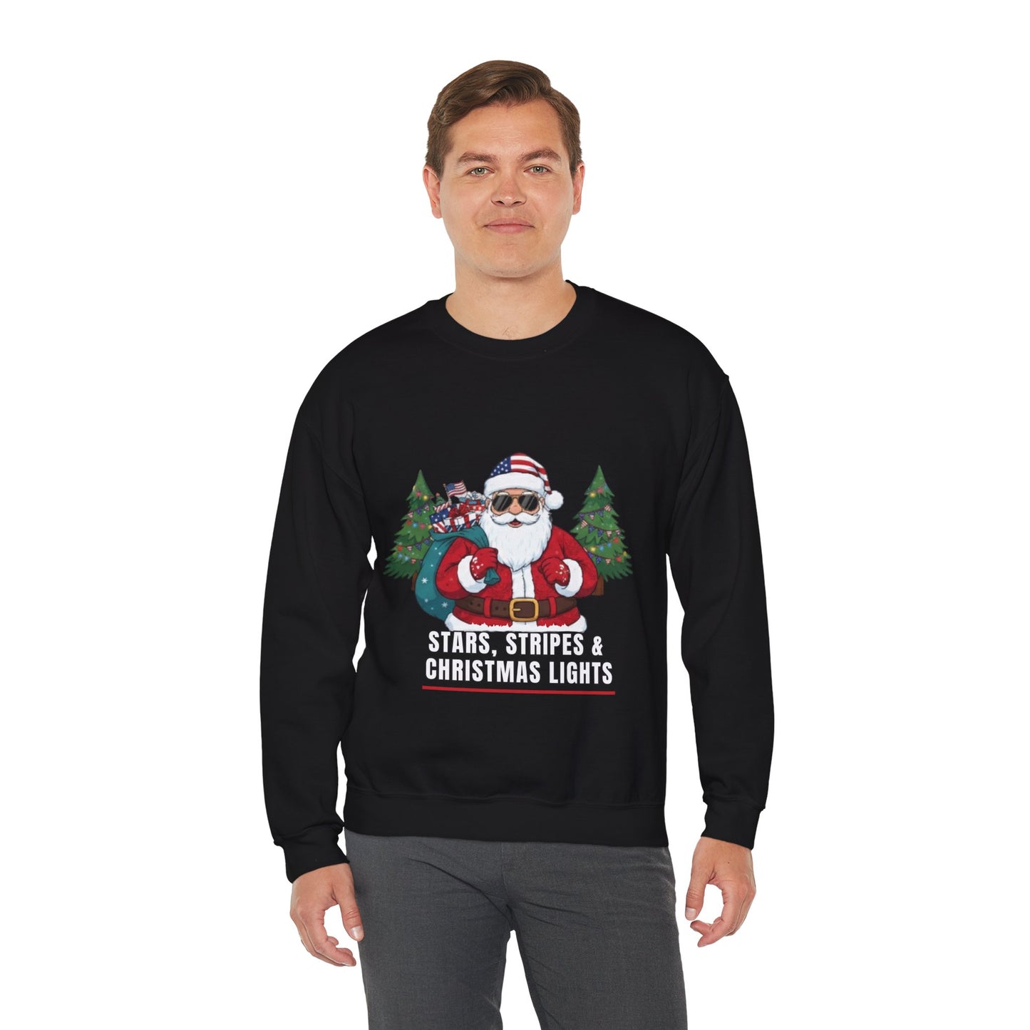 Stars, Stripes & Christmas Lights Unisex Ugly Sweatshirt